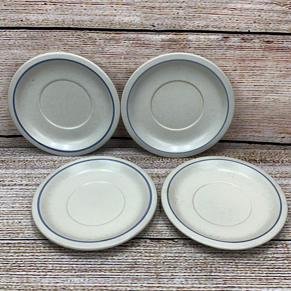 Pfaltzgraff‎ Yorktowne Stoneware Saucers Set of 4 Blue Trim Replacement Dishes